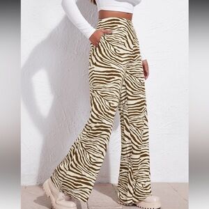 SHEIN Olive Zebra-Print Wide Leg Pants